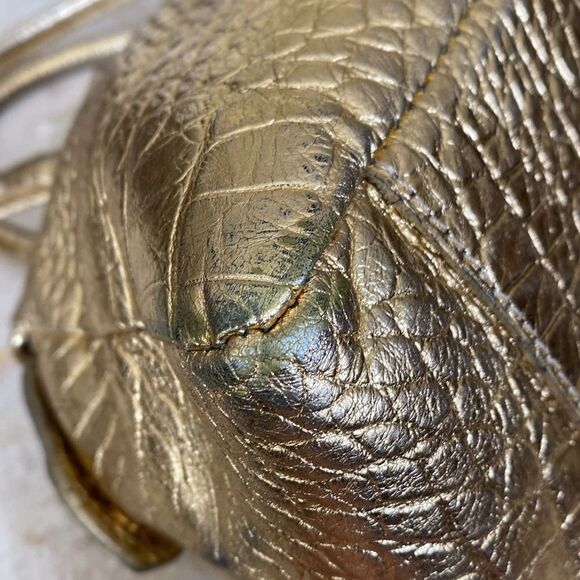 Claudia Firenze Italian Metallic Gold Croc Embossed Dual Handle Satchel Bag - Picture 12 of 14